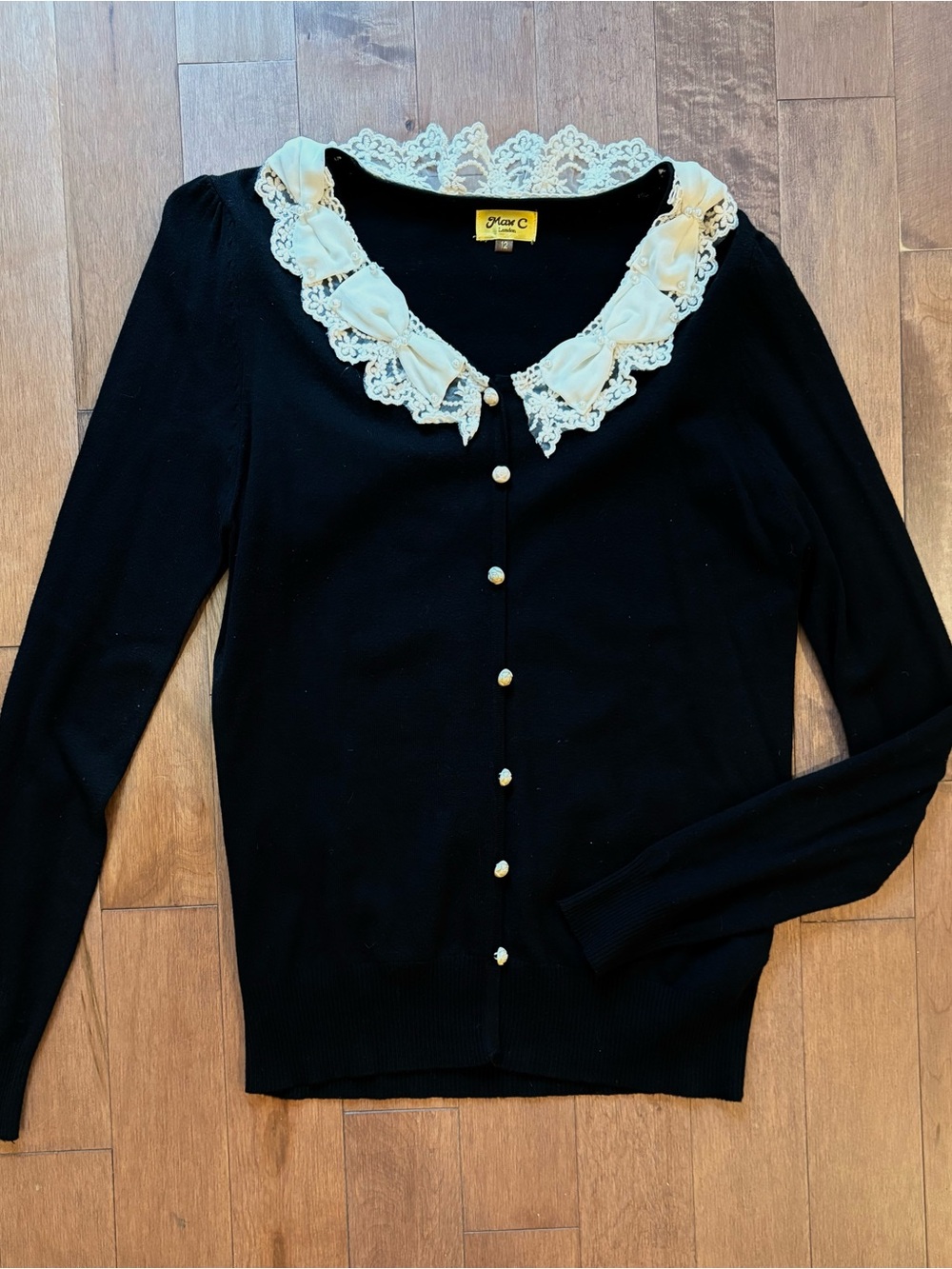 🌹Max C Romantic Black Lace Collar Cardigan Like New Size 12